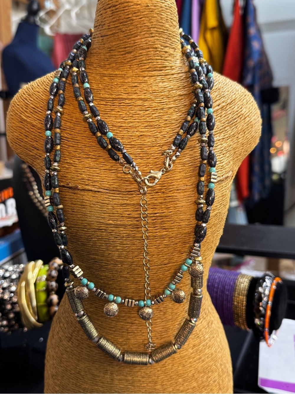 Premier Black and Turquoise Multi-Strand Beaded Necklace